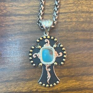 Western Turquoise cross Pendant with black & gold